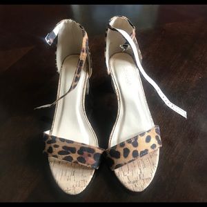 Leopard print cork heeled sandals
